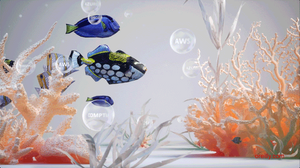 3D modeled fish swimming against an underwater background